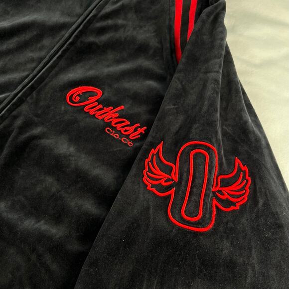 ANDRÉ 3000 |Rare Vintage Y2K Outkast Clothing 3XL Black Red Velvet Velour Jacket - Picture 2 of 9
